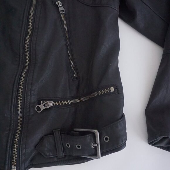 Free People We The Free Rebel Black Faux Leather Zip Moto Biker Jacket Xl - Picture 6 of 16